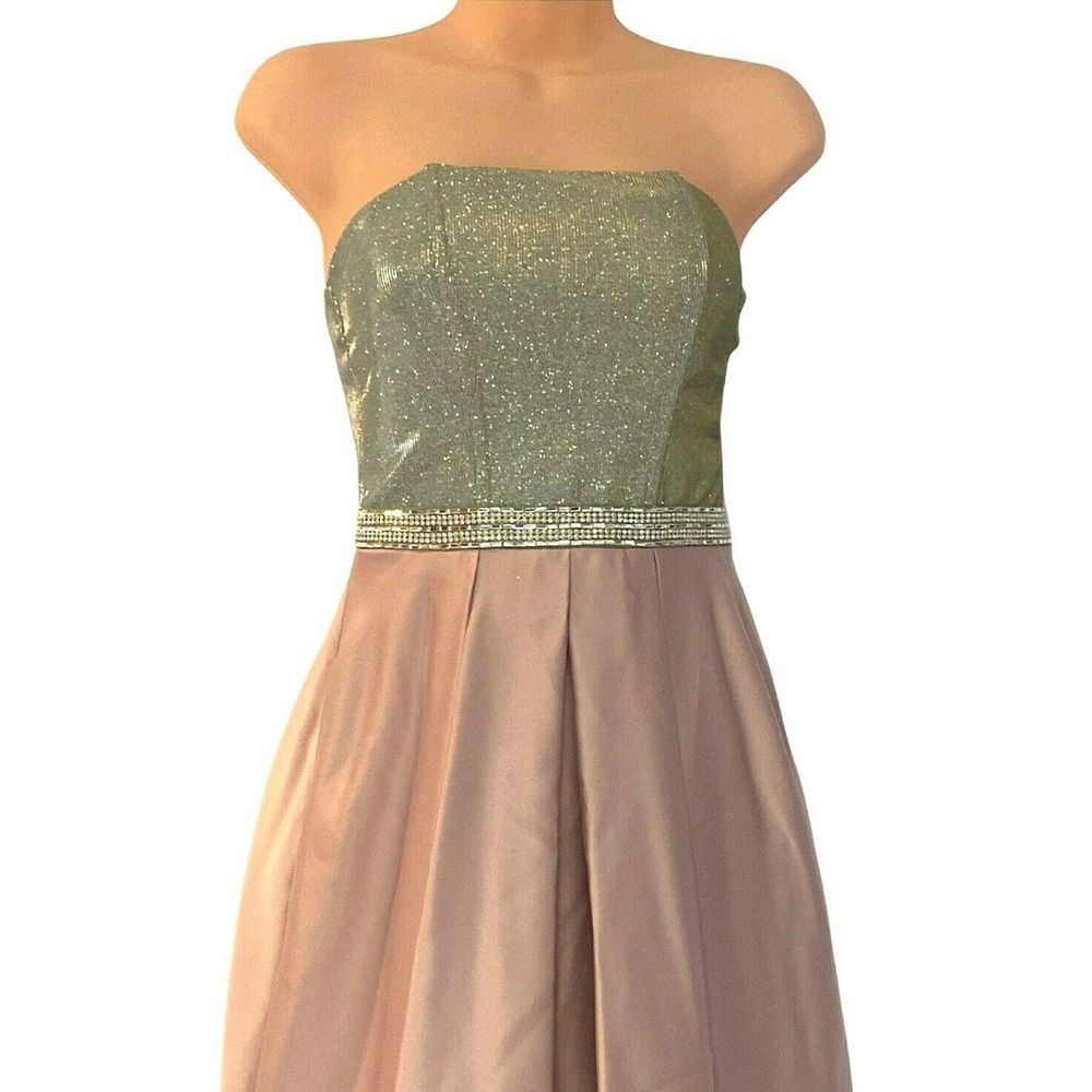 Speechless Mauve Spaghetti Strap Satin Silver Tulle Evening Gown Prom Dress - Picture 8 of 12